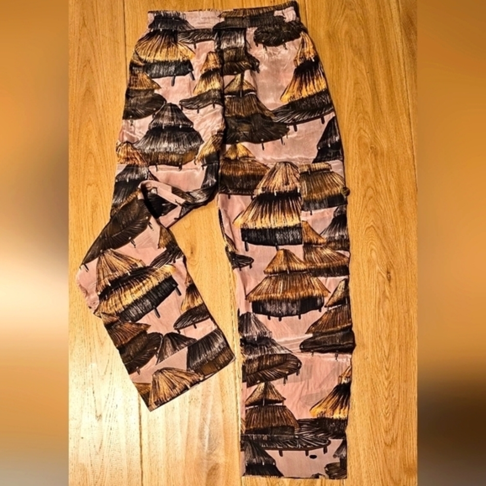 Farm Rio Shuhu XS Tropical Hut Satin Cargo Pants NWT